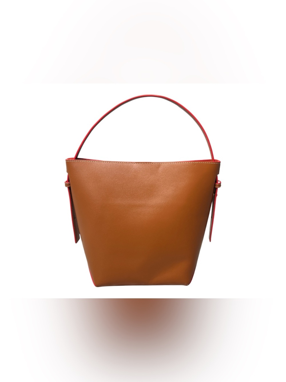 J. McLaughlin Crawford Cognac Brown Red Leather Bucket Bag Shoulder Handbag